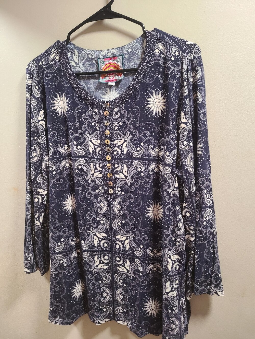 Johnny Was Runa Button Front Henley Large Top